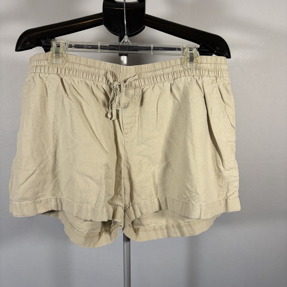 Old Navy XL Womens Linen Blend Khaki Elastic Waist Shorts Resort Coastal Beach